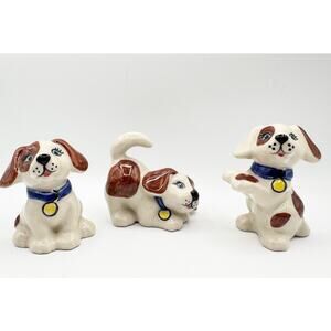 Phoenix Polish Pottery Playful Pups 3 Dog Figurines Handmade Boleslawiec Puppies